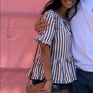 Madewell XXS Striped Short Sleeve Peplum Blouse with Slim Keyhole at neck